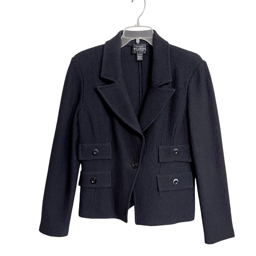 St. John Boutiques Old Money Blazer Womens 10 Black Knit Luxury Designer Career
